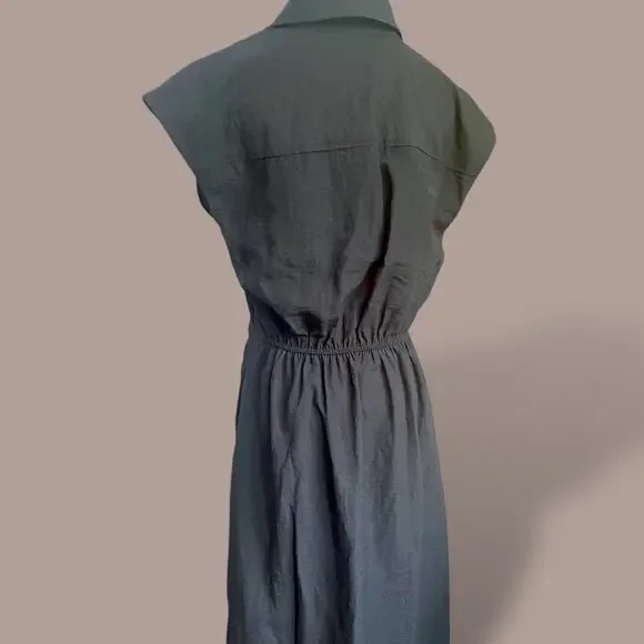 Old Navy Black Twist-Front Waist-Defined Midi Shirt Dress Size M - Picture 4 of 8